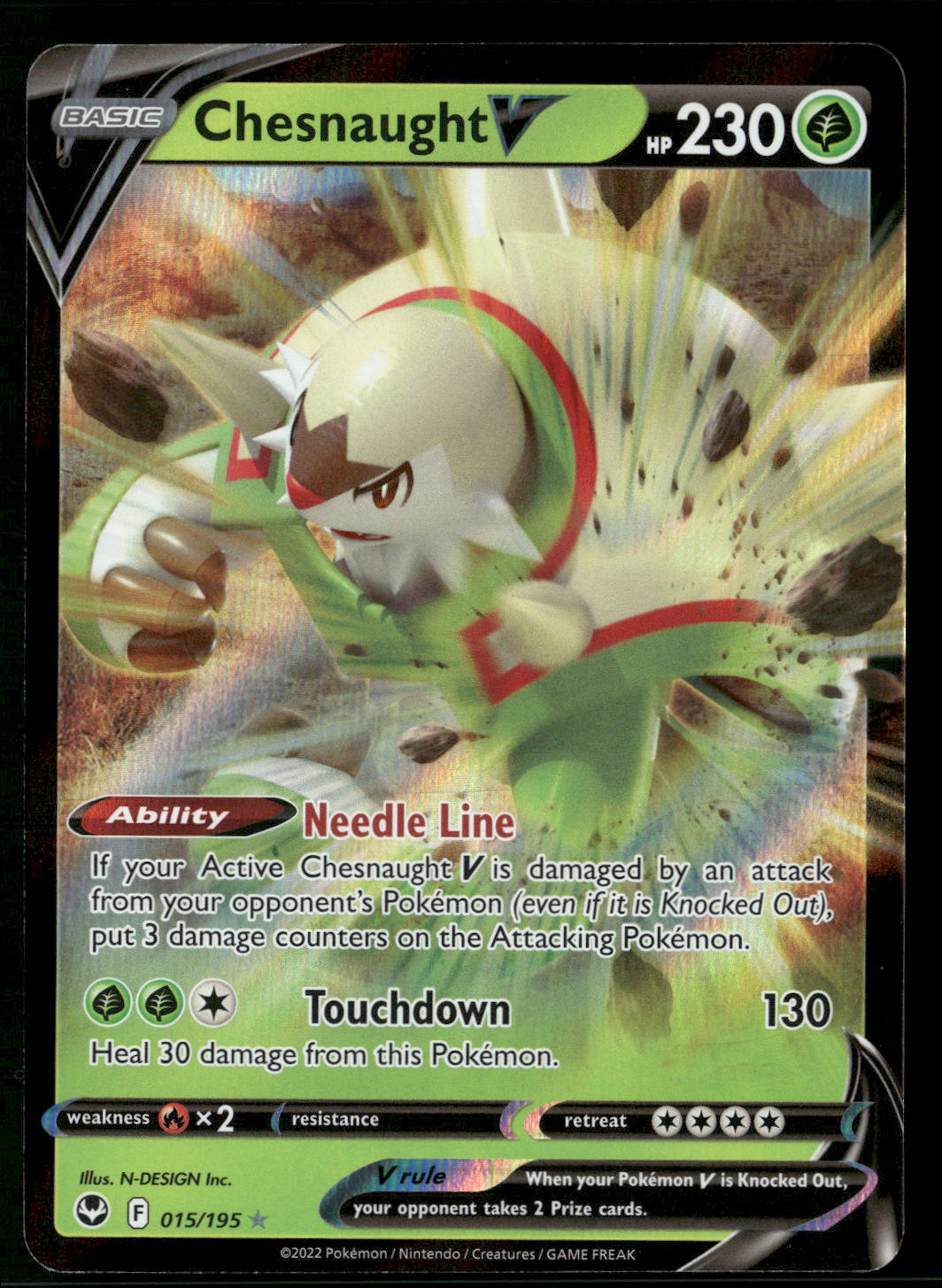 Chesnaught V 015/195 SWSH12: Silver Tempest Ultra Rare NM Pokemon