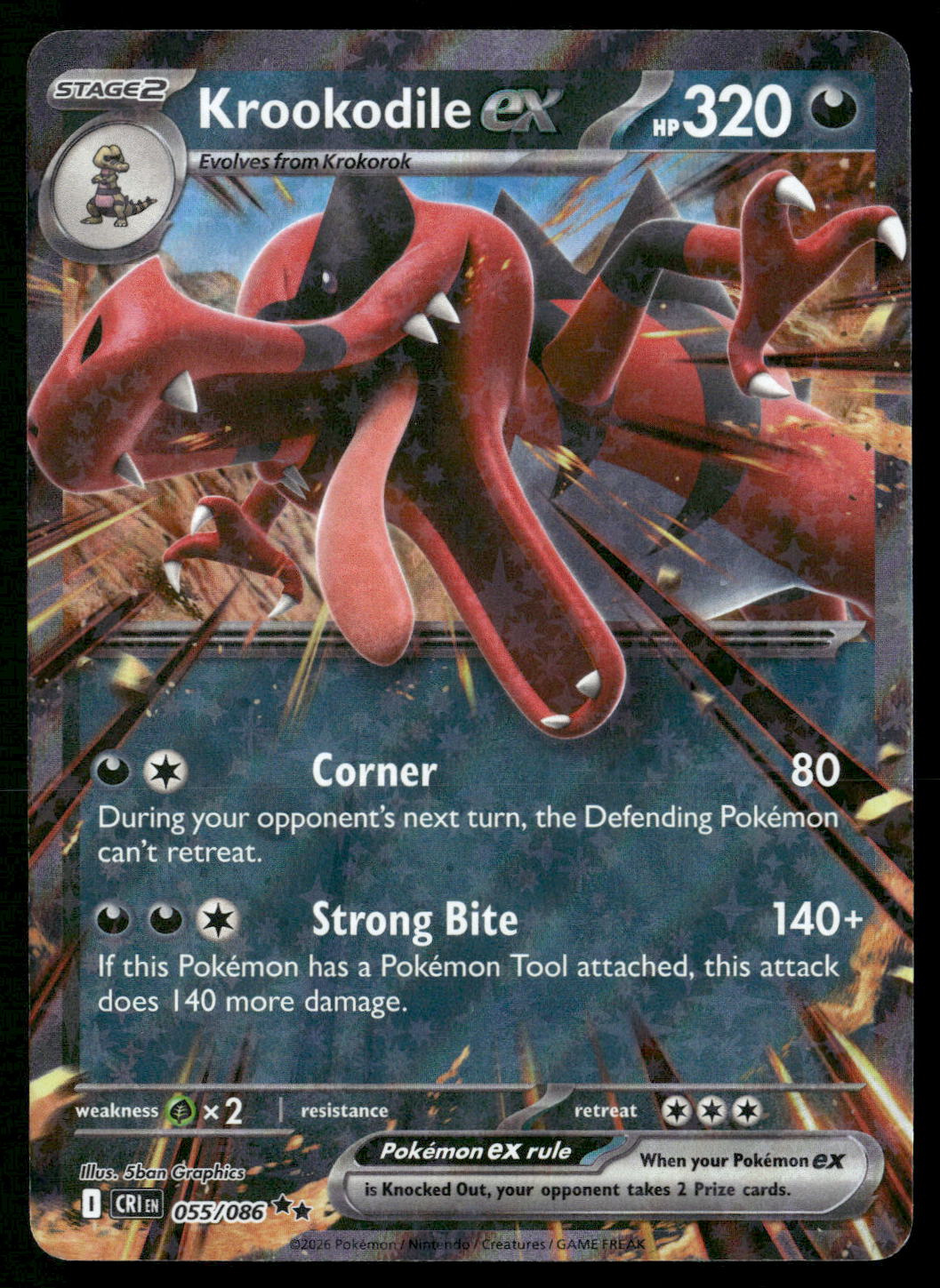 Krookodile ex 055/086 ME04: Chaos Rising Double Rare NM