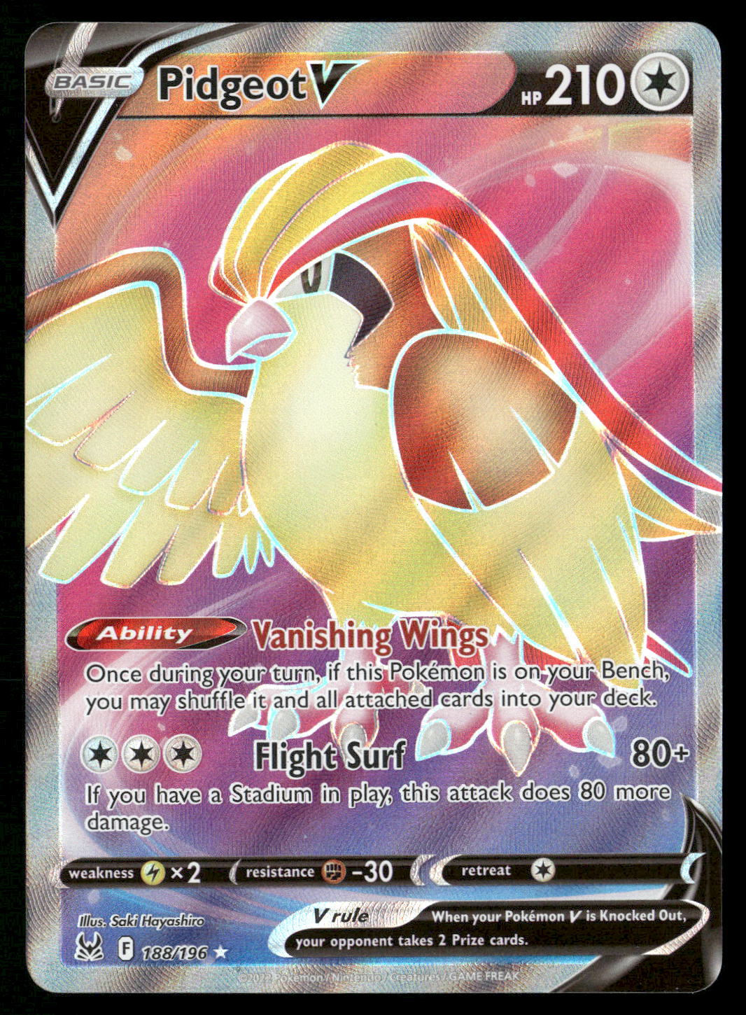 Pidgeot V (Full Art) 188/196 SWSH11: Lost Origin Ultra Rare NM Pokemon