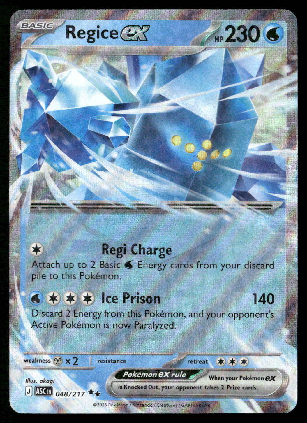 Regice ex 048/217 ME: Ascended Heroes Double Rare NM
