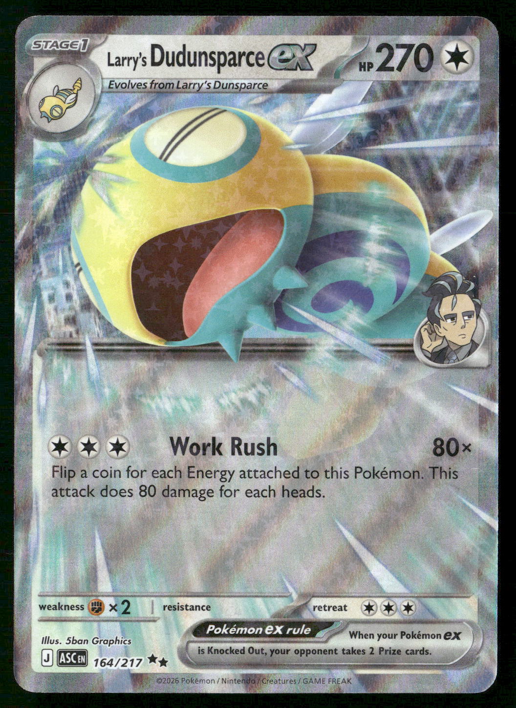 Larry's Dudunsparce ex 164/217 ME: Ascended Heroes Double Rare NM