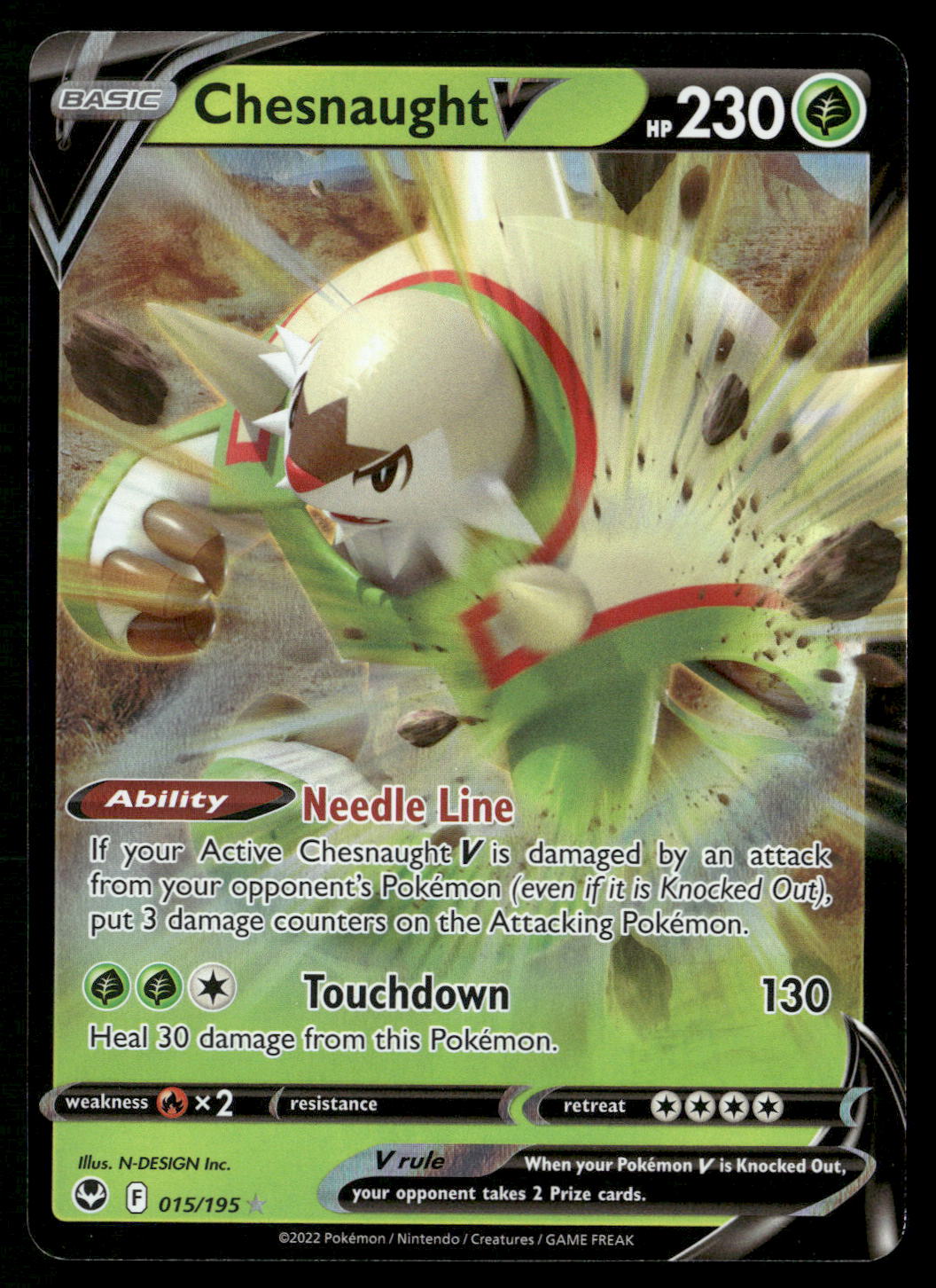 Chesnaught V 015/195 SWSH12: Silver Tempest Ultra Rare NM Pokemon