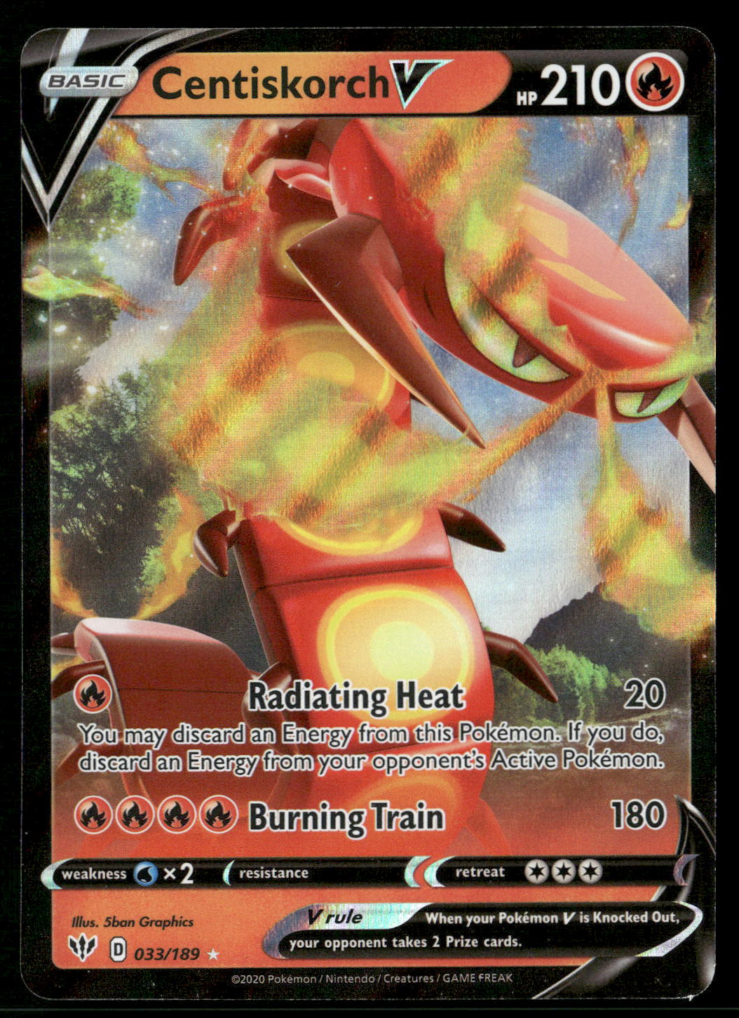 Centiskorch V 033/189 SWSH03: Darkness Ablaze Ultra Rare NM Pokemon