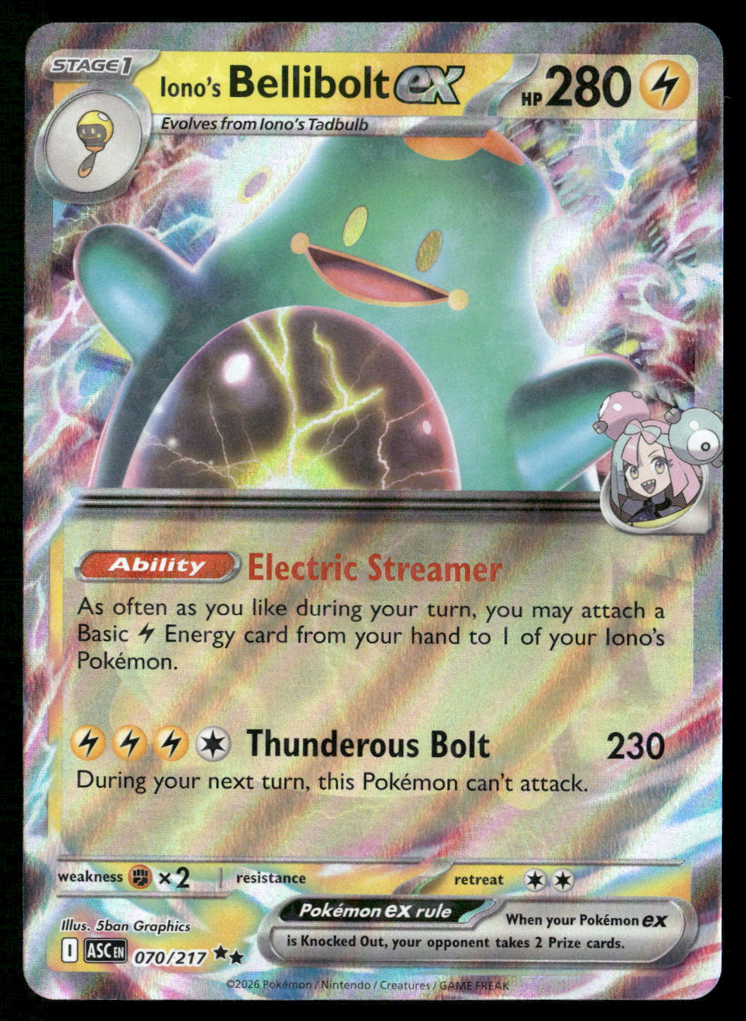 Iono's Bellibolt ex 070/217 ME: Ascended Heroes Double Rare NM
