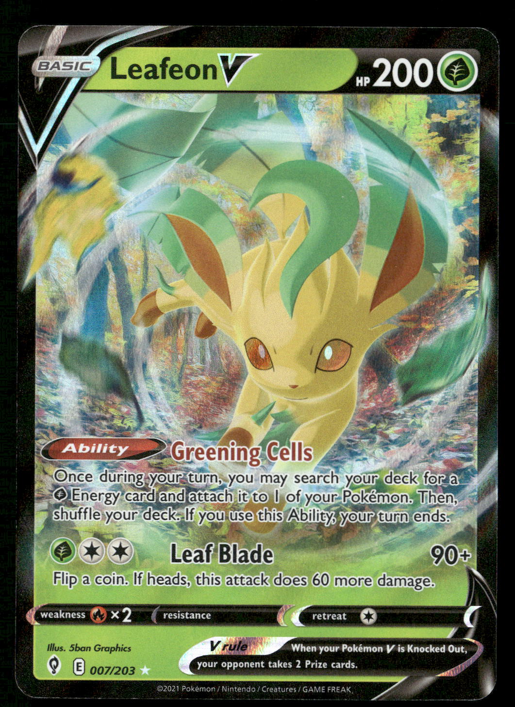 Leafeon V 007/203 SWSH07: Evolving Skies Ultra Rare NM Pokemon