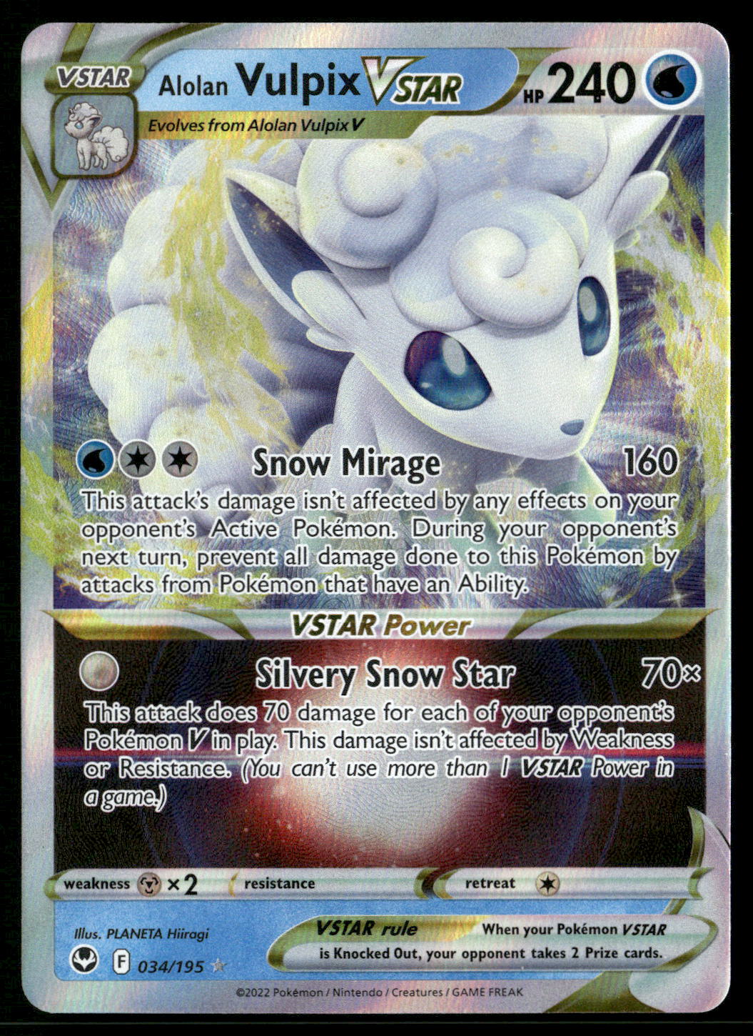 Alolan Vulpix VSTAR 034/195 SWSH12: Silver Tempest Ultra Rare NM Pokemon