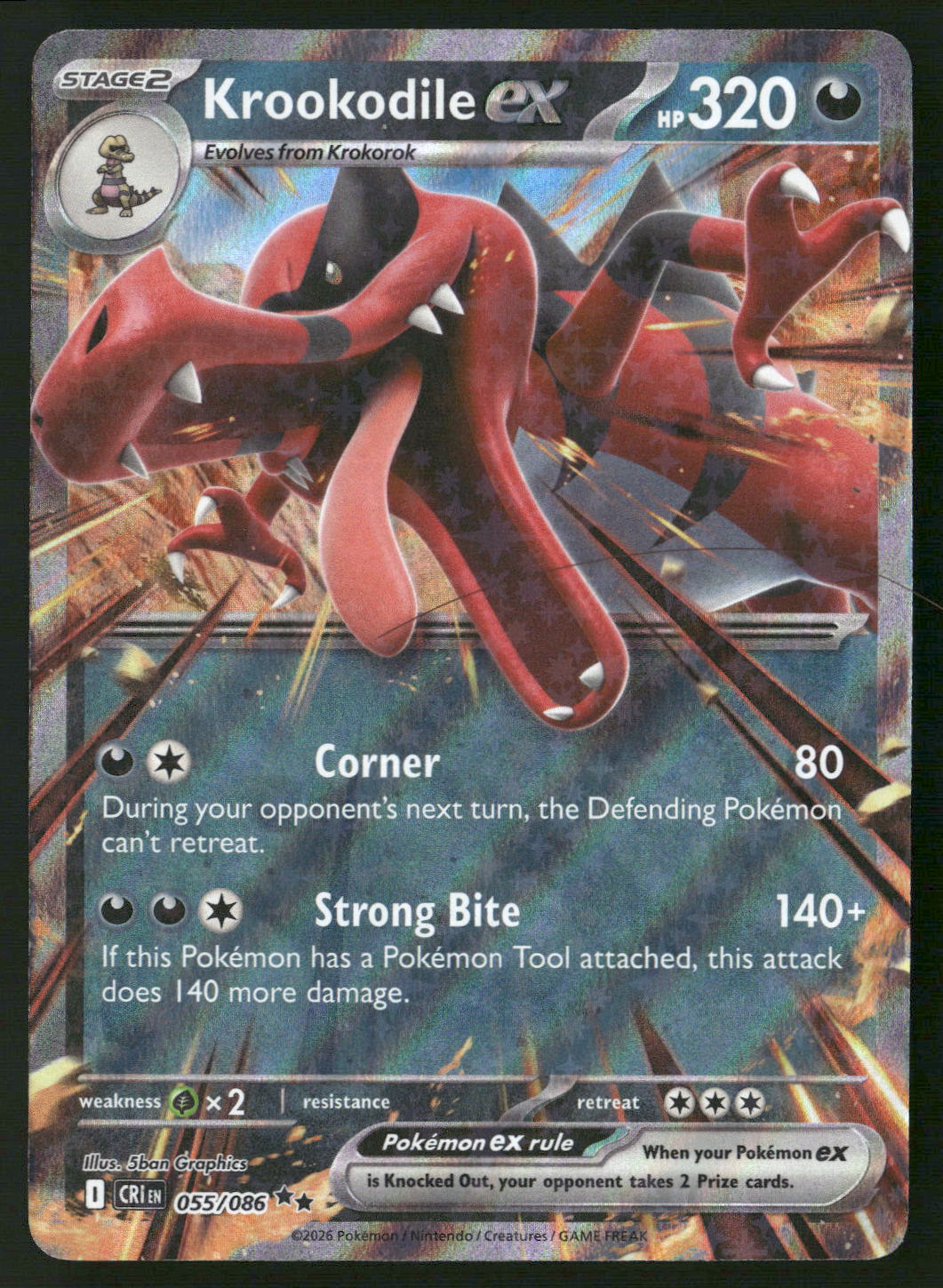 Krookodile ex 055/086 ME04: Chaos Rising Double Rare NM Pokemon