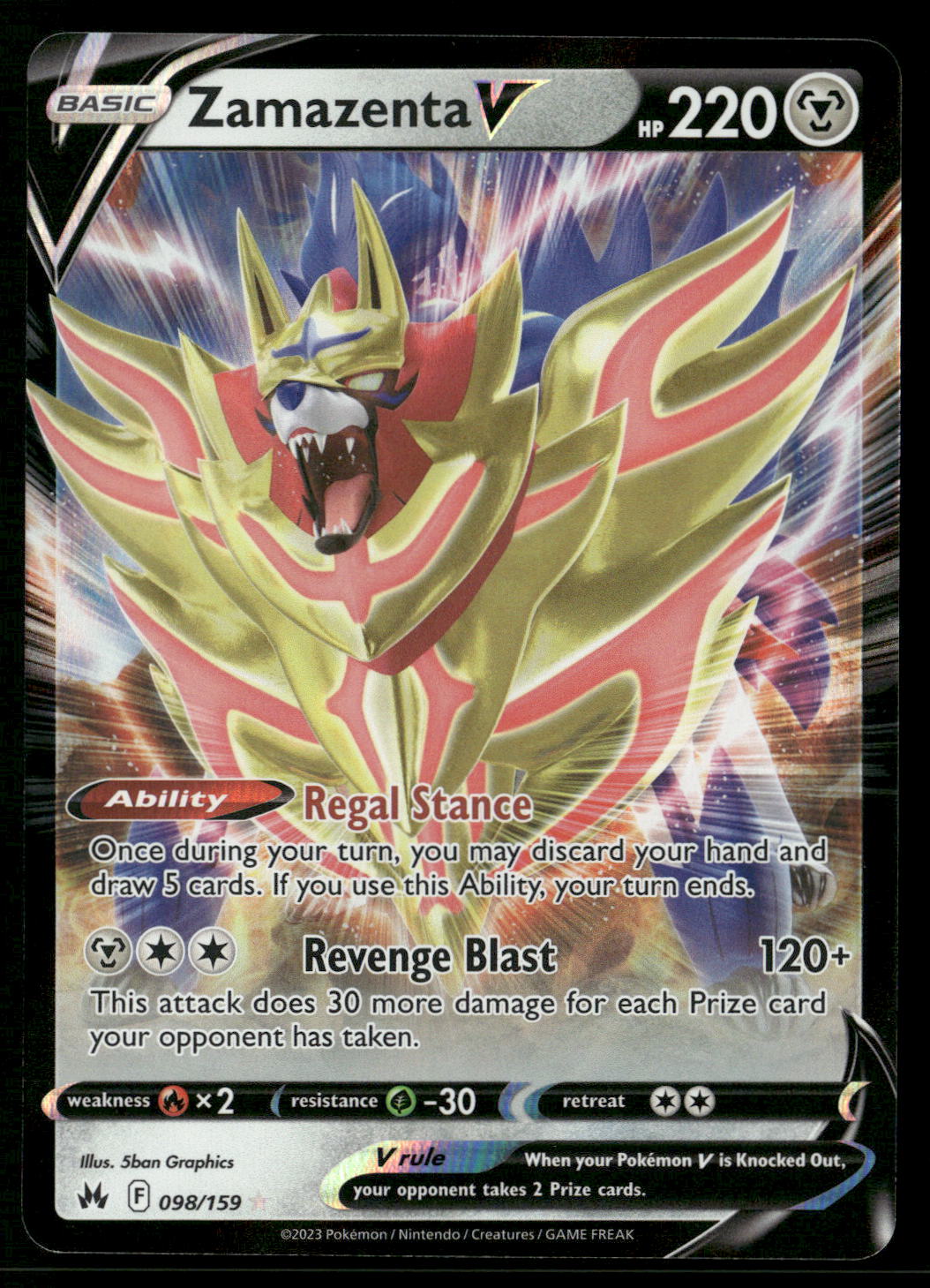 Zamazenta V 098/159 SWSH: Crown Zenith Ultra Rare NM Pokemon
