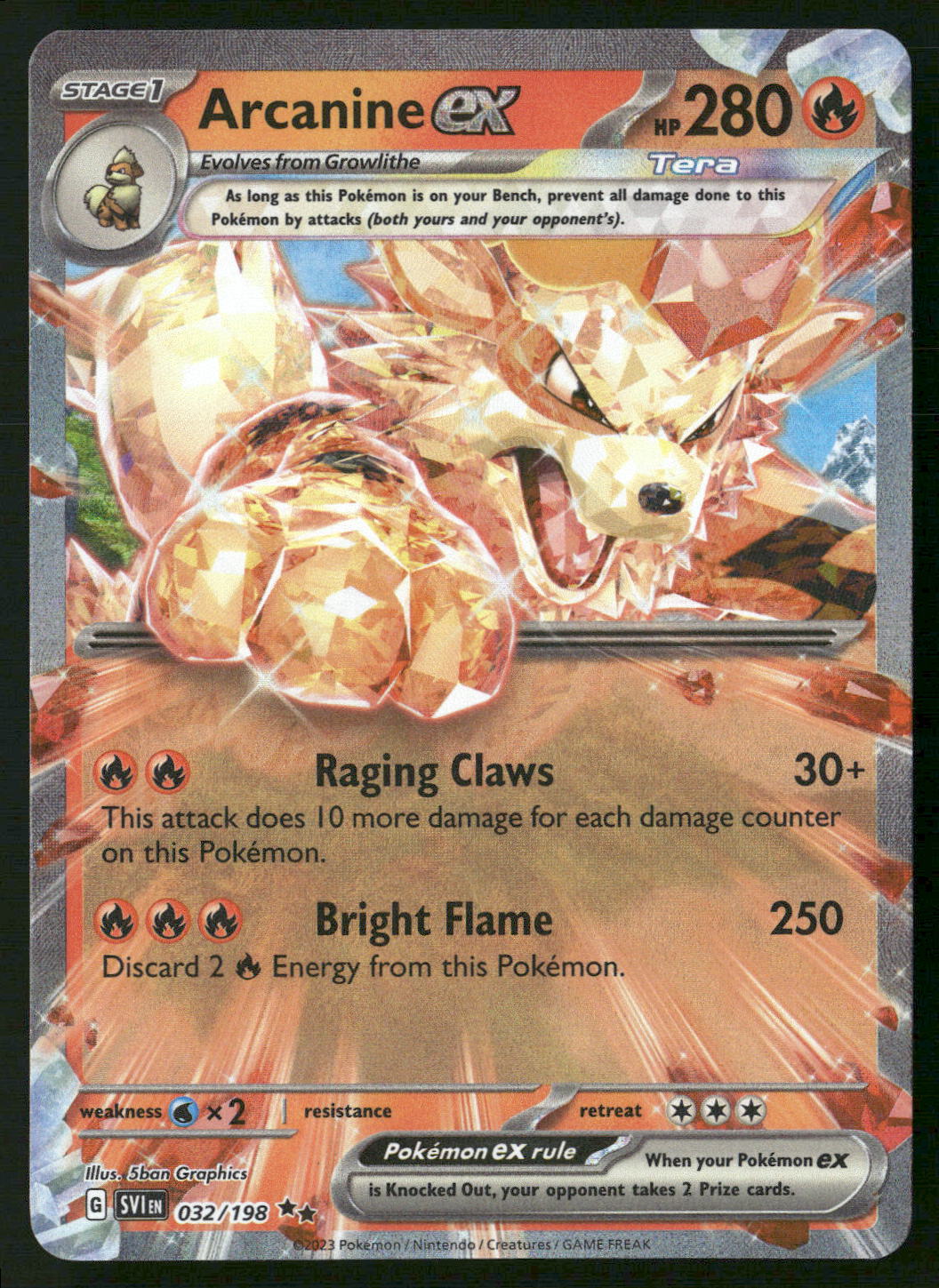 Arcanine ex 032/198 SV01: Scarlet & Violet Base Set Double Rare NM Pokemon