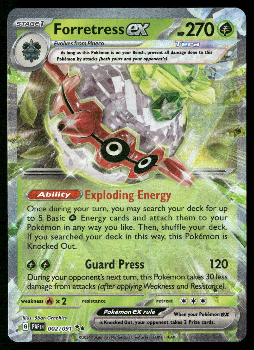Forretress ex 002/091 SV: Paldean Fates Double Rare NM Pokemon