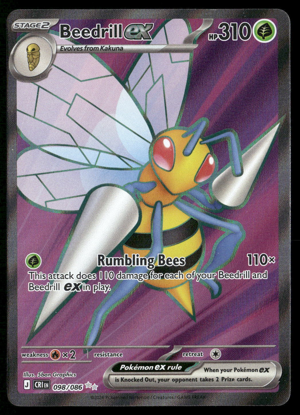 Beedrill ex 098/086 ME04: Chaos Rising Ultra Rare NM